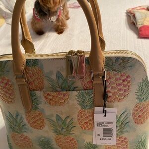 Brahmin Pineapple Print Satchel in Cream and Tan